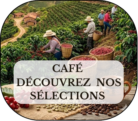 Récolte traditionnelle du café : producteurs cueillant à la main des cerises mûres sur des caféiers en terrasse, illustration de l'origine et de la sélection rigoureuse des grains avant torréfaction artisanale.